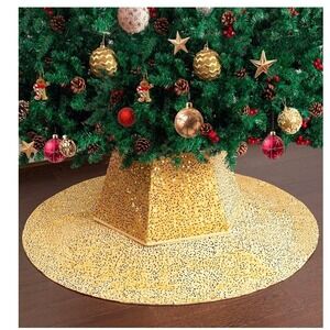 Mr. Pen Gold Sequin Christmas Tree Skirt 48in and Foldable Tree Collar Set